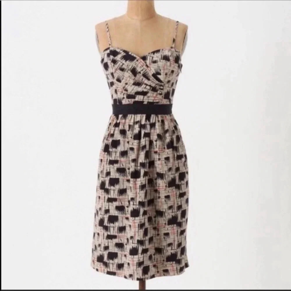 Anthropologie Burlapp Blurred Geo Shapes Silk Dress Size 2